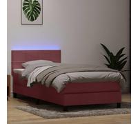 DYRJDJWIDHW Velvet Bed Frame with Mattress 100x220 cm Pink LED Lights Adjustable Headboard Spring Mattress Topper Removable Cover for Bedroom Decor