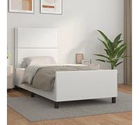 DYRJDJWIDHW White Faux Leather Bed Frame 80x200 cm with Adjustable Headboard, Queen Size Platform Bed with Wood Slats Support for Bedroom, No Box Spring Needed