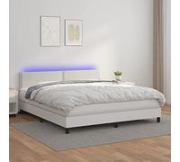DYRJDJWIDHW White LED Bed Frame with Mattress 180x200 cm, Adjustable Headboard, Premium Faux Leather, Quiet Spring System for Modern Bedroom and Guest Room Setup