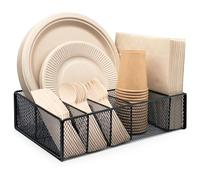 Dysanvica Support d'assiette en papier en métal - Panier à ustensiles pour comptoir de cuisine, armoire, couverts, boîte de rangement pour cuillère, fourchette, assiettes, serviettes, tasse, fête