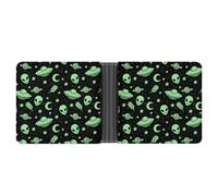 Dyscalibro Porte-monnaie en cuir motif fleurs de prunier, Green Alien Moon UFO., One Size
