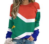 Dyscalibro Pull décontracté pour femme, chandail en molleton jaune citron pour femmes, haut à manches longues et col rond, Drapeau Afrique du Sud., L