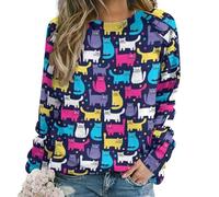 Dyscalibro Pull décontracté pour femme, tour Eiffel de Paris France sweatshirts pour femmes, col rond, manches longues, Chats funky, XL