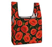 Dyscalibro Sac à provisions pliable, motif drapeau du Brésil vert, réutilisable, sac fourre-tout lavable pour usage quotidien, sacs de voyage, Coquelicot rouge, Taille unique