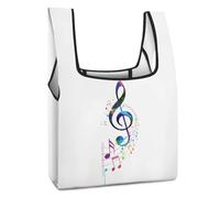 Dyscalibro Sac à provisions pliable, sac d'épicerie réutilisable, sac fourre-tout lavable pour un usage quotidien, sacs de voyage, Notes de musique colorées., Taille unique