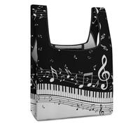 Dyscalibro Sac à provisions pliable, sac d'épicerie réutilisable, sac fourre-tout lavable pour un usage quotidien, sacs de voyage, Notes de touches de piano, Taille unique