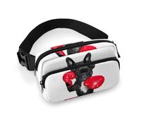 Dyscalibro Sac banane, sac banane mignon noir carlin, sac banane réglable pour course à pied, marche, randonnée, Boxer Bouledogue Français, 20x13cm