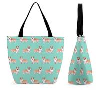 Dyscalibro Sac fourre-tout avec fermeture éclair, Fuji Mountain Cherry Tree au Japon, sac de plage, grand sac à bandoulière pour le quotidien, les voyages, Cute Corgi Pet and Milk Tea, 28.5 x 18 x