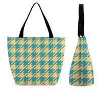 Dyscalibro Sac fourre-tout avec fermeture éclair, sac de plage à rayures noires, grand sac à bandoulière pour le quotidien, les voyages, Les robes tartan à fleurs répétées sont rétro, 28.5 x 18 x 32.5