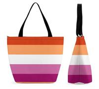 Dyscalibro Sac fourre-tout avec fermeture éclair, sac de plage avec drapeau de la fierté lesbienne, grand sac à bandoulière pour le quotidien, les voyages, Drapeau Lesbian Pride, 28.5 x 18 x 32.5 cm