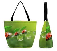 Dyscalibro Sac fourre-tout avec fermeture éclair, sac de plage égyptien, grand sac à bandoulière pour quotidien, voyage, Coccinelle - Paysage vert, 28.5 x 18 x 32.5 cm