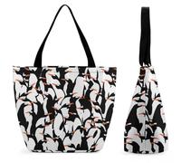 Dyscalibro Sac fourre-tout avec fermeture éclair, sac de plage en marbre gris or rose, grand sac à bandoulière pour le quotidien, les voyages, Pingouin mignon., 28.5 x 18 x 32.5 cm