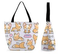 Dyscalibro Sac fourre-tout avec fermeture éclair, sac de plage en train de dauphins, grand sac à bandoulière pour le quotidien, les voyages, Funny Corgi, 28.5 x 18 x 32.5 cm