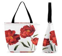Dyscalibro Sac fourre-tout avec fermeture éclair, sac de plage vintage Union Jack drapeau britannique, grand sac à bandoulière pour le quotidien, les voyages, Fleurs de coquelicot rouge., 28.5 x 18 x