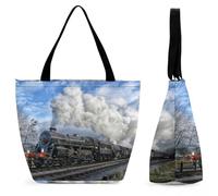 Dyscalibro Sac fourre-tout avec fermeture éclair Shiba Inu Dog Beach Bag Grand sac à bandoulière pour le quotidien, les voyages, Train vapeur ferroviaire, 28.5 x 18 x 32.5 cm