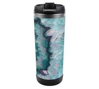 Dyscalibro Tasse à café de voyage isotherme en acier inoxydable avec couvercle étanche, fond antidérapant en agate bleu sarcelle, 380 ml