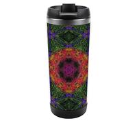 Dyscalibro Tasse à café de voyage isotherme en acier inoxydable de 380 ml, tasse de voyage kaléidoscope psychédélique avec couvercle étanche, fond antidérapant
