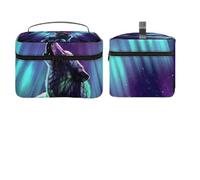 Dyscalibro Trousse à cosmétiques, trousse de maquillage colorée pour crème glacée, trousse de toilette de voyage en cuir pour femme, Loups Howl In The Northern Lights, 25x18x15cm