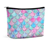 Dyscalibro Trousse de toilette portable avec fermeture éclair pour un usage quotidien, voyage, Écailles d'aquarelle arc-en-ciel de sirène, One Size