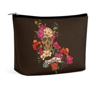 Dyscalibro Trousse de toilette portable avec fermeture éclair pour un usage quotidien, voyage, Tête de mort florale en sucre Jour des morts, One Size