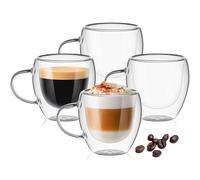 Dyserbuy Lot de 4 tasses à expresso de 80 ml avec poignées, double paroi, tasses à café en verre isotherme