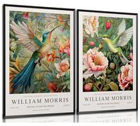 Dytila William Morris - Lot de 2 toiles murales - Images botaniques vintage de fleurs - Affiches esthétiques d'oiseaux - Impressions pour chambre à coucher, salon, couloir, bureau - 40,6 x 61 cm -