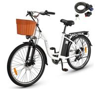 DYU C6 - Vélo électrique - 26"" - Moteur 350W - Batterie 12.5AH - Autonomie maximale 80KM - Capteur de vitesse - Blanc