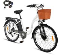 DYU Vélo Électrique,26 Pouces Vélo Électrique avec Dérailleur 6 Vitesses,36V 12,5Ah Batterie Amovible,Smart Urban E-Bike avec Panier,Pédalage Assisté,Hauteur Réglable,Adulte Unisexe