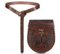 DYUES-SDOEMVIEN Ceinture Vintage Viking médiévale, Sac Banane Unisexe en Cuir gaufré, Accessoires de Chevalier Renaissance, Accessoire de Costume d'halloween, 1 pièce/2 pièces(Brown-B)