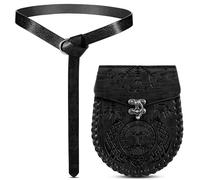 DYUES-SDOEMVIEN Ceinture Vintage Viking médiévale, Sac Banane Unisexe en Cuir gaufré, Accessoires de Chevalier Renaissance, Accessoire de Costume d'halloween, 1 pièce/2 pièces(Black-A)
