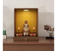 DYUNCZ Autel Bouddhiste Mural, Table D'autel Personnelle avec Tiroir Et Éclairage, Table de Prière pour Cendres d'animaux, Bureau de Méditation, pour la Puja, la Divination(Brown,40x30x48)