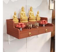 DYUNCZ Autel Bouddhiste Murale, Table D'autel Personnelle avec Support de Fixation, Niche D'offrandes Bouddhiste avec Plateau Rétractable, pour la Puja et L'encens(Brown,80x40x26cm)