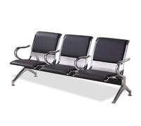 DYUNCZ Banc D'attente Airport 3 Places, Chaise de Salle D'attente avec Accoudoirs, Siège Visiteur en Métal, Chaise de Bureau en Cuir PU, pour Bureau, Hôpital, Aéroport, Banque(Black)