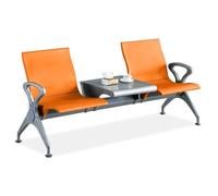 DYUNCZ Ensemble de Bancs de Salle D'attente, 2 Places Chaises de Réception en Similicuir avec Table et Accoudoirs, pour Bureau, Aéroport, Banque, Salon(Orange)