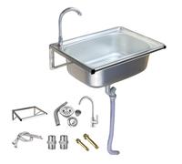 DYUNCZ Evier Exterieur, Évier Utilitaire Mural en Acier Inoxydable, Lave-mains Professionnel avec Kit de Vidange et Robinet Col de Cygne, pour Garage, Hôtel ou Buanderie(42x38cm)