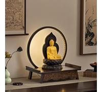 DYUNCZ Table D'autel Bouddhiste en Bois avec Anneau Lumineux LED, Autel Bouddhiste, Petite Table de Méditation, Socle pour Statue de Bouddha, pour Salon, Entrée ou Bureau(Brown,50cm/20in)
