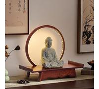 DYUNCZ Table D'autel Bouddhiste en Bois avec Anneau Lumineux LED, Autel Bouddhiste, Petite Table de Méditation, Socle pour Statue de Bouddha, pour Salon, Entrée ou Bureau(Red,50cm/20in)