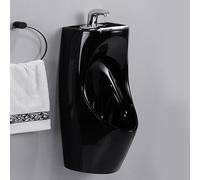DYUNCZ Urinoir Homme avec Lavabo et Robinet a Capteur, Urinoir Mural Commercial, Anti-éclaboussures, pour Bars, Hôtels, Toilettes Publiques(Black)
