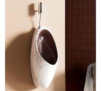 DYUNCZ Urinoir Homme avec Robinet de Chasse D'eau À Capteur, Urinoir Mural pour Salle de Bain pour Hommes, Chasse D'eau Sans Contact, Anti-odeurs et Anti-fuites(Brown)