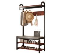 DYUNCZ Vestiaire D'entrée 5 en 1 avec 5 Crochets, 1 Barre de Suspension, Coussin en Éponge, Banc et Rangement À Chaussures, Porte Manteau svec Banc, Porte Manteau et Chaussures(Red,80x30x180cm)