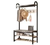 DYUNCZ Vestiaire D'entrée 5 en 1 avec 5 Crochets, 1 Barre de Suspension, Coussin en Éponge, Banc et Rangement À Chaussures, Porte Manteau svec Banc, Porte Manteau et Chaussures(White,80x30x180cm)