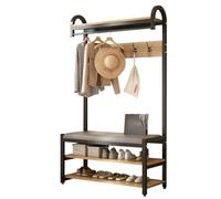 DYUNCZ Vestiaire D'entrée 5 en 1 avec 5 Crochets, 1 Barre de Suspension, Coussin en Éponge, Banc et Rangement À Chaussures, Porte Manteau svec Banc, Porte Manteau et Chaussures(Yellow,80x30x170cm)