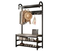 DYUNCZ Vestiaire D'entrée 5 en 1 avec 5 Crochets, 1 Barre de Suspension, Coussin en Éponge, Banc et Rangement À Chaussures, Porte Manteau svec Banc, Porte Manteau et Chaussures(Black,80x30x180cm)