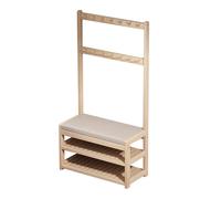 DYUNCZ Vestiaire D'entrée en Bois Massif avec Banc Rembourré, Porte Manteau et Chaussures, Patères et Étagère de Rangement en Bois Massif, Idéal pour L'entrée et le Couloir(70x31x172cm/27.5x12x68)