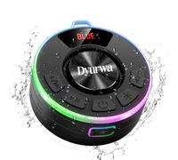 Dyurwa Enceinte Bluetooth Douche, Enceinte Bluetooth 5.3 avec HD Mic, 10h Enceinte Portable Étanche IPX7 avec Ventouse, 360° Stéréo Haut-Parleur de Douche Lumière LED pour Salle de Bain, Extérieur
