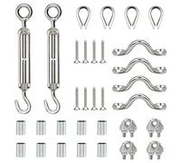 DYWISHKEY Kit de rails de câbles en acier inoxydable, 2 pcs M5 œillets et crochets, 8 pièces M3 dé à coudre, 4 pcs M3 fil de câble clips de câble, 10 pcs M3 boucle de sertissage, 4 pcs M5 sangles à œillets, 8 pcs vis