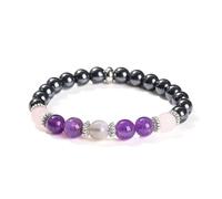 DYYEUAVT 1 bracelet de perles noires roses de 8 mm en pierre naturelle extensible, taille unique, 20 cm, Agate