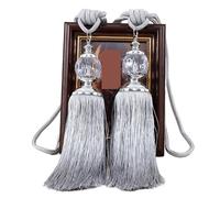 DYYEUAVT 1 Paire de retenues de Rideaux de Luxe, embrasses en Corde, Pompon, Boule de Perles, décor, Or, Gris, Violet, Accessoires décoratifs(Gray)