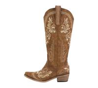 DYYEUAVT Bottes de cowboy occidentales blanches à bout pointu brodé à talon bloc pour femmes (couleur 3, 11)
