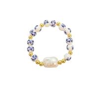 DYYEUAVT Bracelet de perles d'imitation corde élastique simple perlé bleu et blanc bracelet en porcelaine S accessoires bijoux, taille unique, Agate